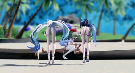 【MMD】萝莉美少女激情作爱，吃瓜群众围观狂欢 3D