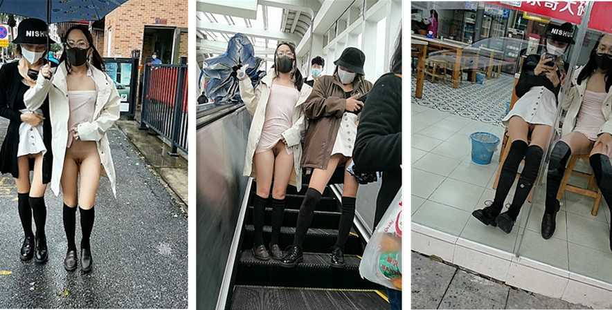 双人散步：俩人电梯街边大胆露出 公共场所尽情挑逗 户外狂欢