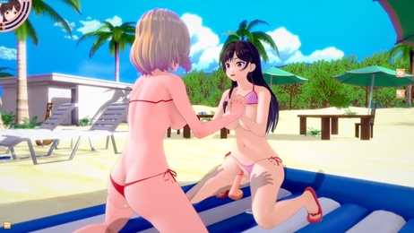 夏日三人行：一之濑千鹤与七海的同人3D动漫 巨乳JK少女多P高潮后入