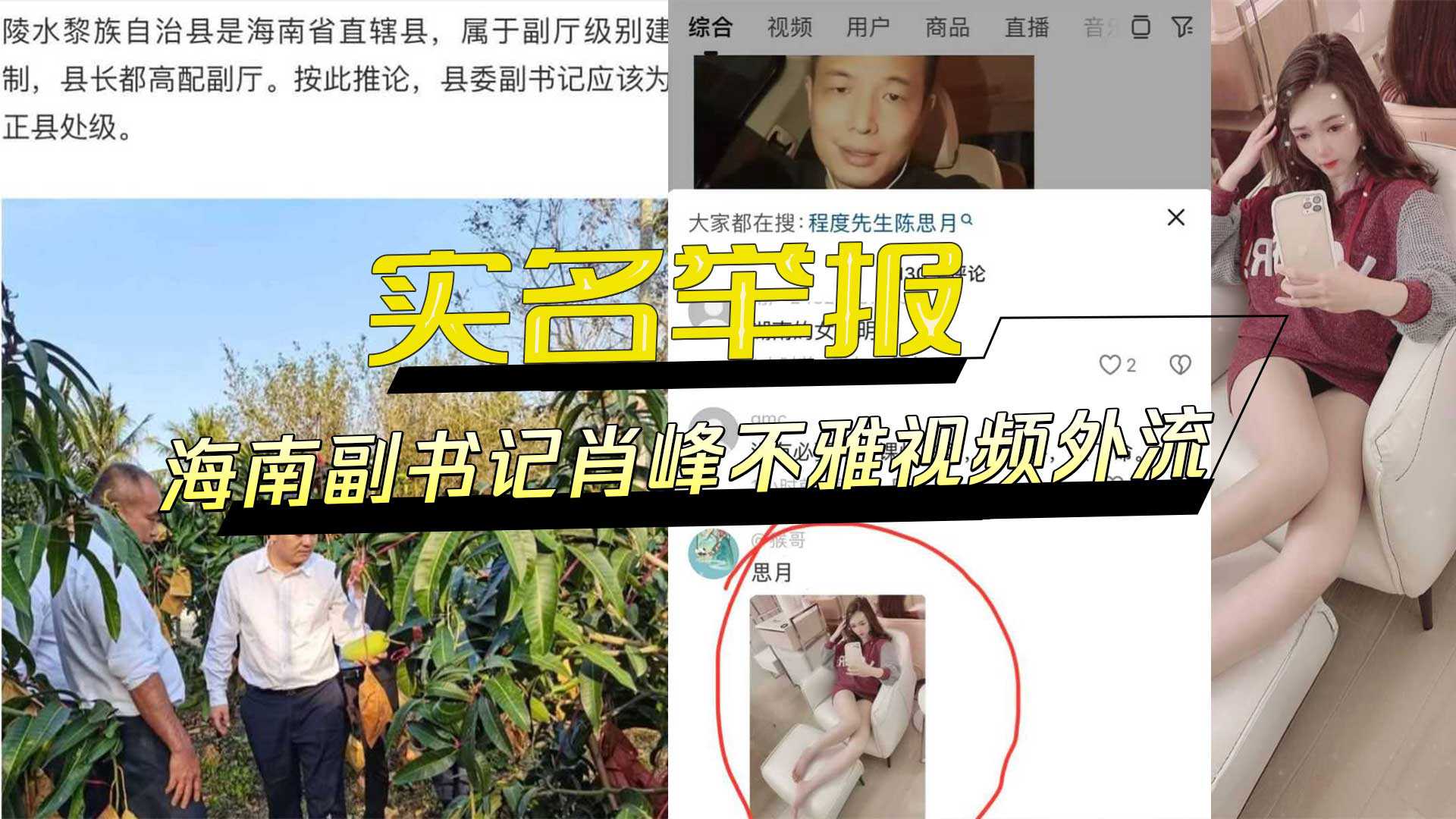 程学申实名举报海南省陵水县县委副书记兼政法委书记肖峰，长期与其妻偷情，不雅视频外流，黑料曝光。